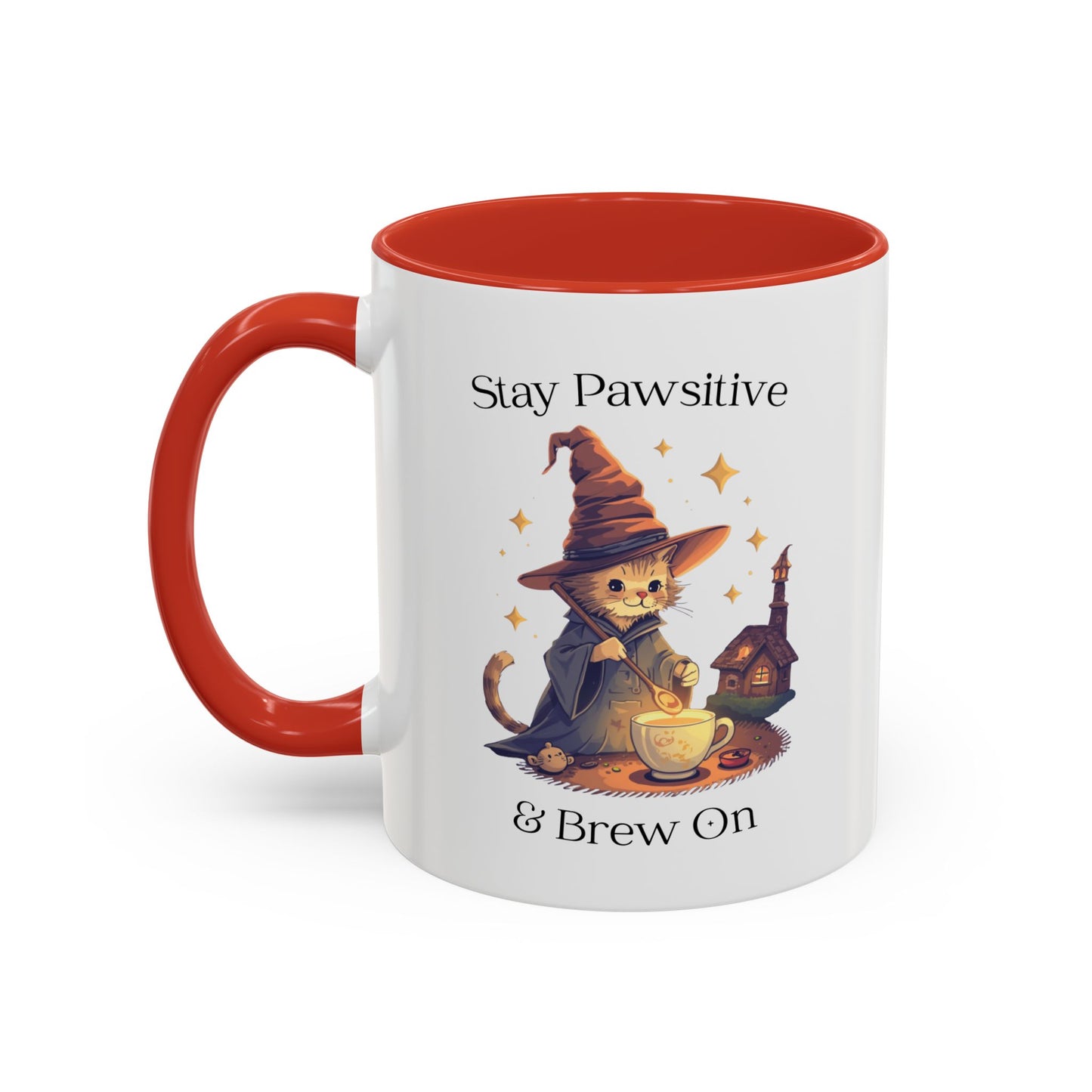 Magical Cat Coffee Mug – Stay Pawsitive & Brew On Cup, Wizard Cat Coffee Gift, Cute Cat Lover Mug, Cat Magic Potion Mug, Gifts for Coffee Lovers