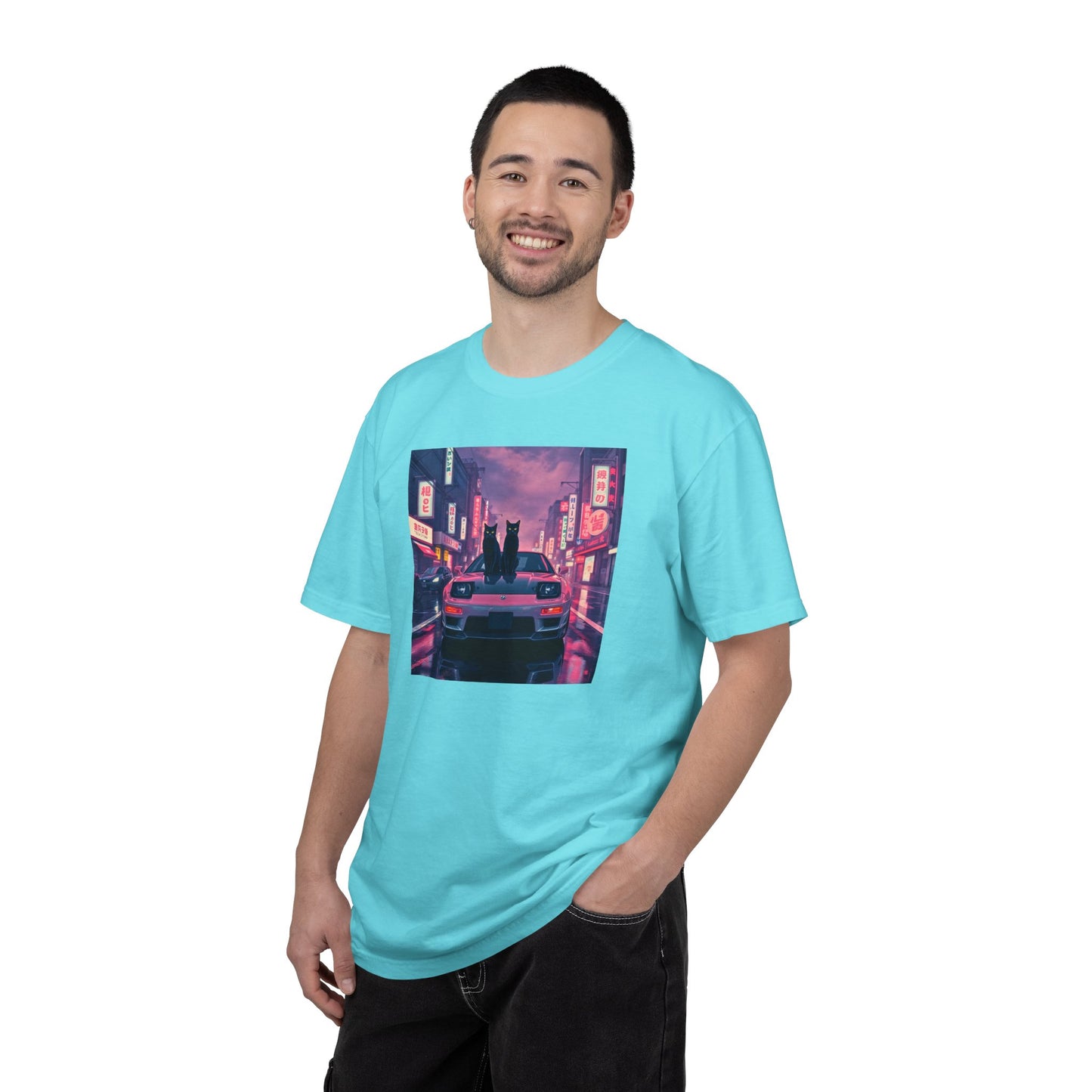 Japanese Car Culture Cat T-Shirt - Dual Black Cats JDM Streetwear with Kanji