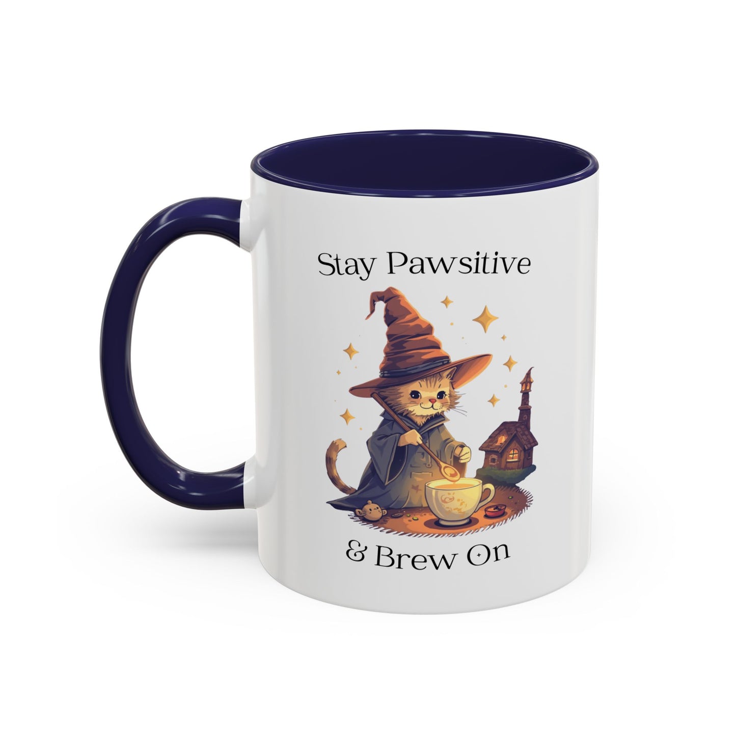 Magical Cat Coffee Mug – Stay Pawsitive & Brew On Cup, Wizard Cat Coffee Gift, Cute Cat Lover Mug, Cat Magic Potion Mug, Gifts for Coffee Lovers