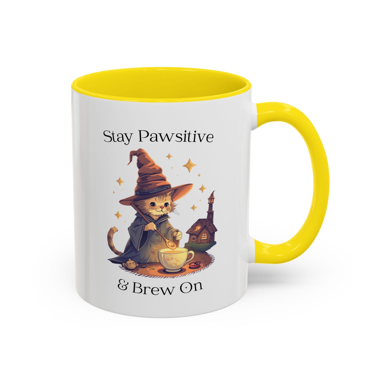 Magical Cat Coffee Mug – Stay Pawsitive & Brew On Cup, Wizard Cat Coffee Gift, Cute Cat Lover Mug, Cat Magic Potion Mug, Gifts for Coffee Lovers