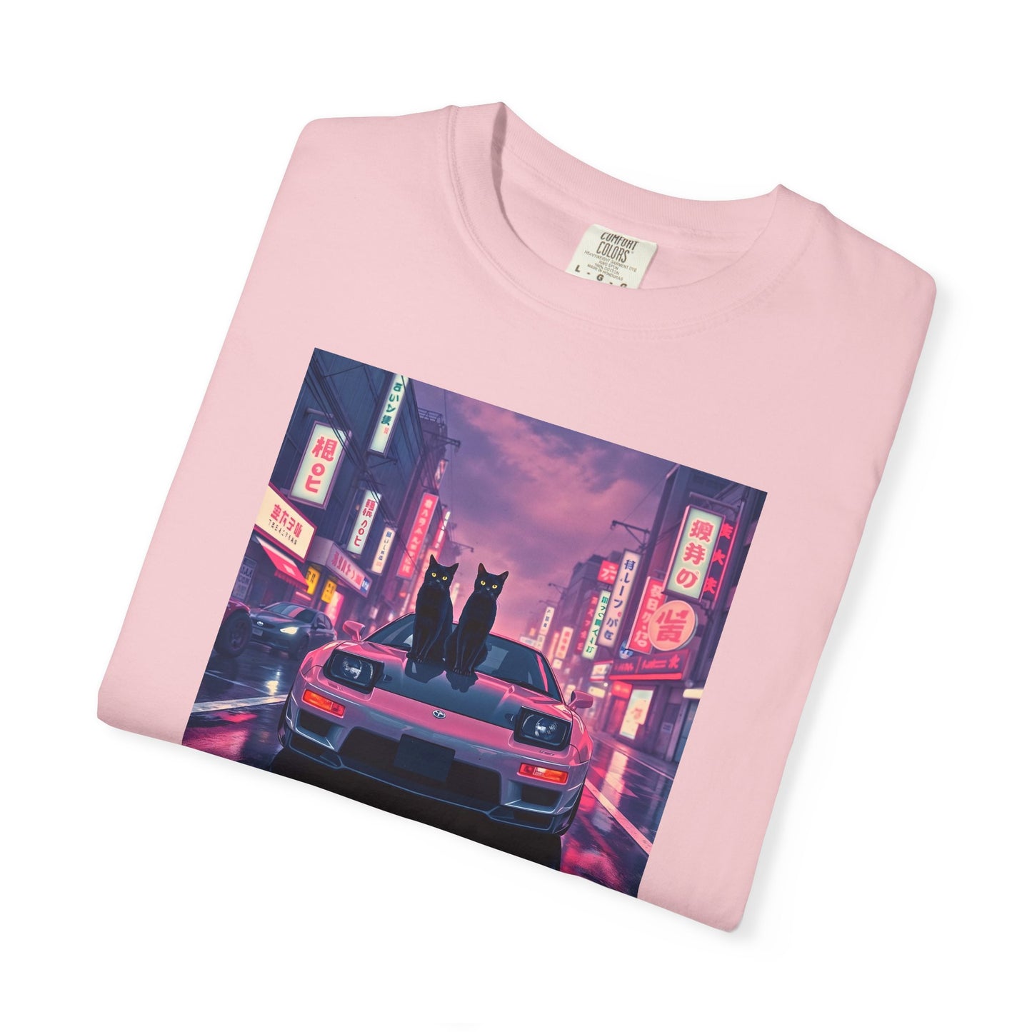 Japanese Car Culture Cat T-Shirt - Dual Black Cats JDM Streetwear with Kanji