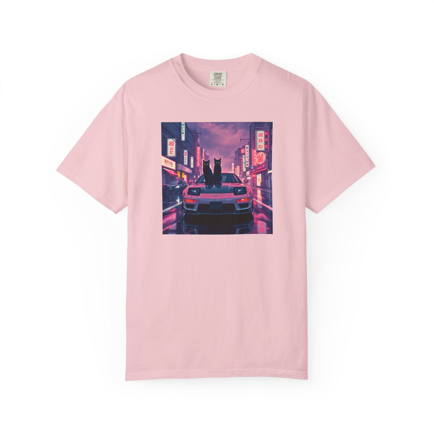 Japanese Car Culture Cat T-Shirt - Dual Black Cats JDM Streetwear with Kanji