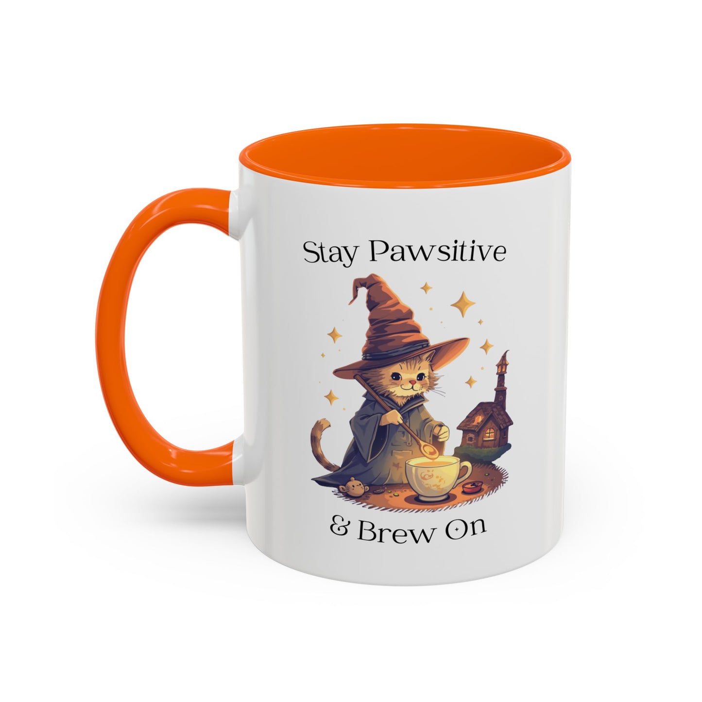 Magical Cat Coffee Mug – Stay Pawsitive & Brew On Cup, Wizard Cat Coffee Gift, Cute Cat Lover Mug, Cat Magic Potion Mug, Gifts for Coffee Lovers