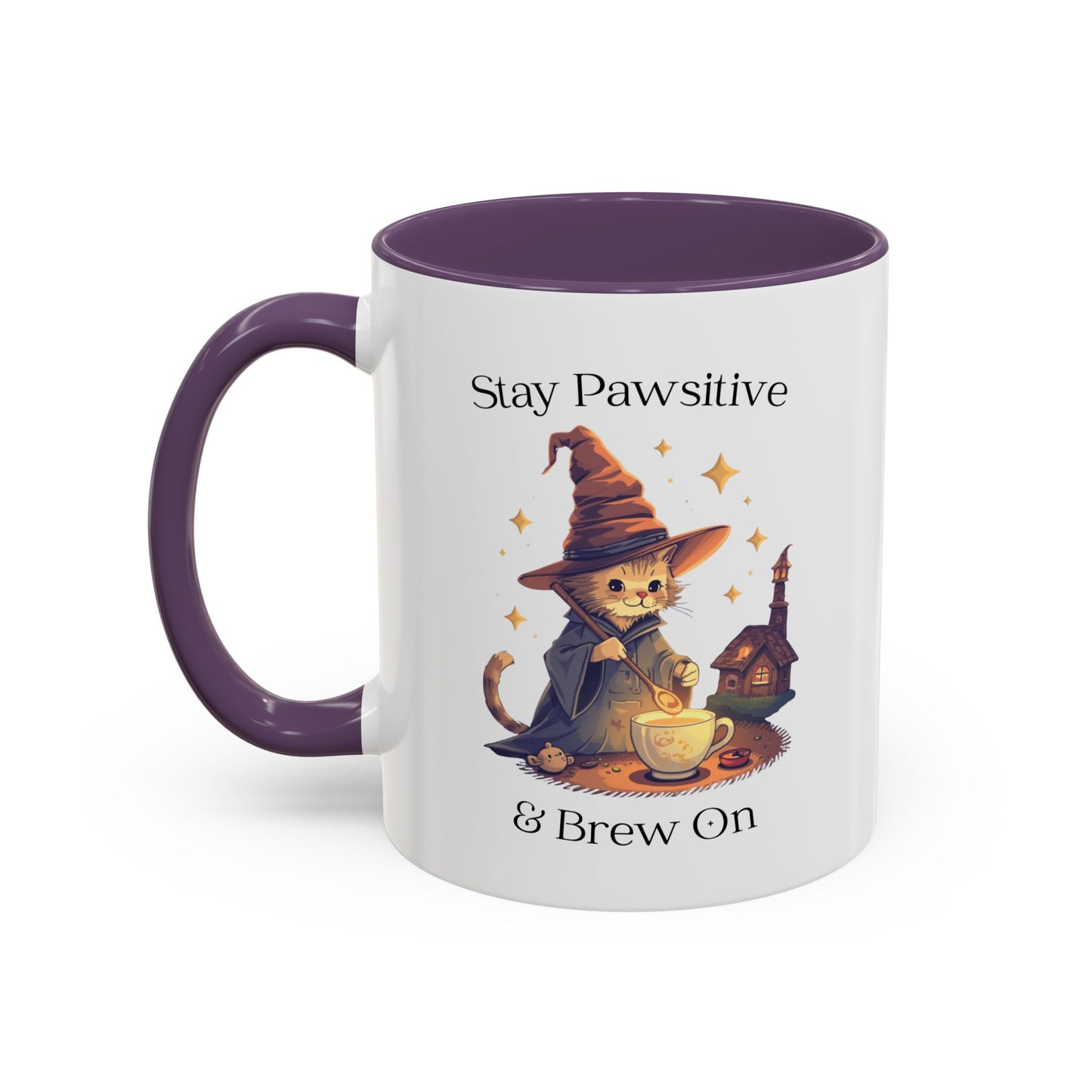 Magical Cat Coffee Mug – Stay Pawsitive & Brew On Cup, Wizard Cat Coffee Gift, Cute Cat Lover Mug, Cat Magic Potion Mug, Gifts for Coffee Lovers
