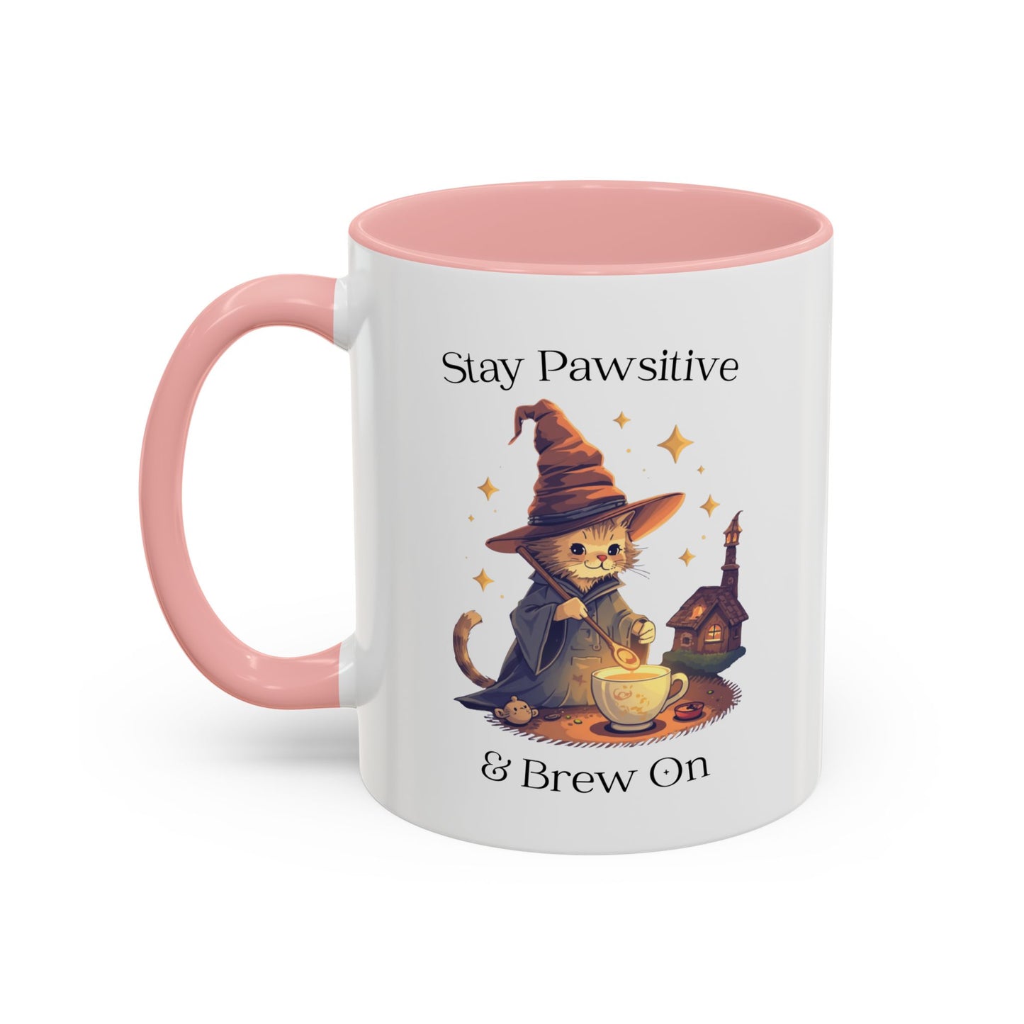 Magical Cat Coffee Mug – Stay Pawsitive & Brew On Cup, Wizard Cat Coffee Gift, Cute Cat Lover Mug, Cat Magic Potion Mug, Gifts for Coffee Lovers