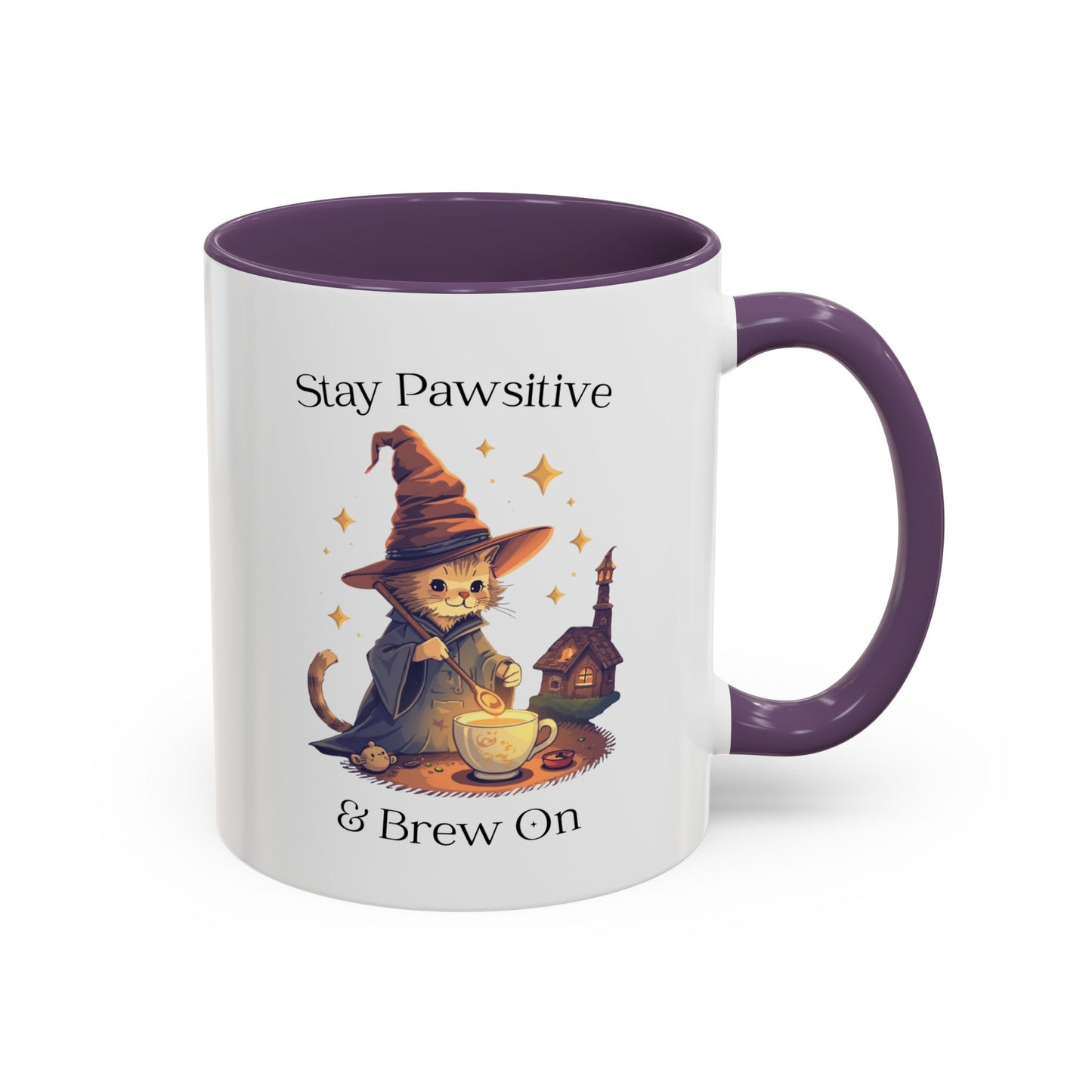 Magical Cat Coffee Mug – Stay Pawsitive & Brew On Cup, Wizard Cat Coffee Gift, Cute Cat Lover Mug, Cat Magic Potion Mug, Gifts for Coffee Lovers