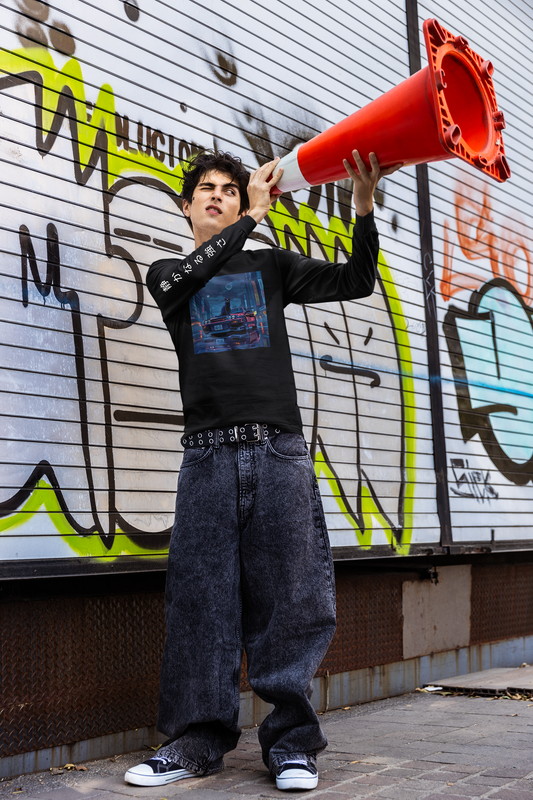 Japanese Car Culture Cat Long Sleeved T-Shirt - JDM Streetwear with Feline Attitude