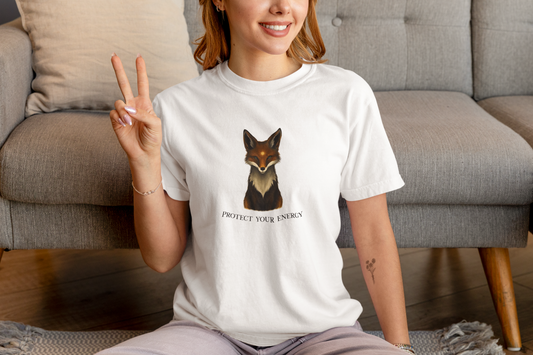 "Protect Your Energy" Fox T-Shirt - Spiritual Graphic Tee with Minimalist Animal Design