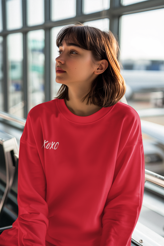 XOXO Embroidered Crewneck Sweatshirt - Minimalist Valentine's Day Sweater