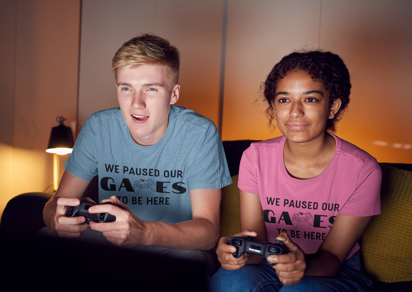 "We Paused Our Games To Be Here" Couples Gamer T-Shirt - Matching Gaming Shirts for Couples